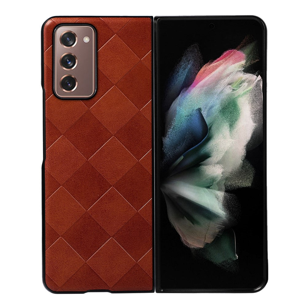 For Samsung Galaxy Z Fold2 5G PC+TPU Hybrid Phone Case Coated with Grid Texture PU Leather Phone Accessory