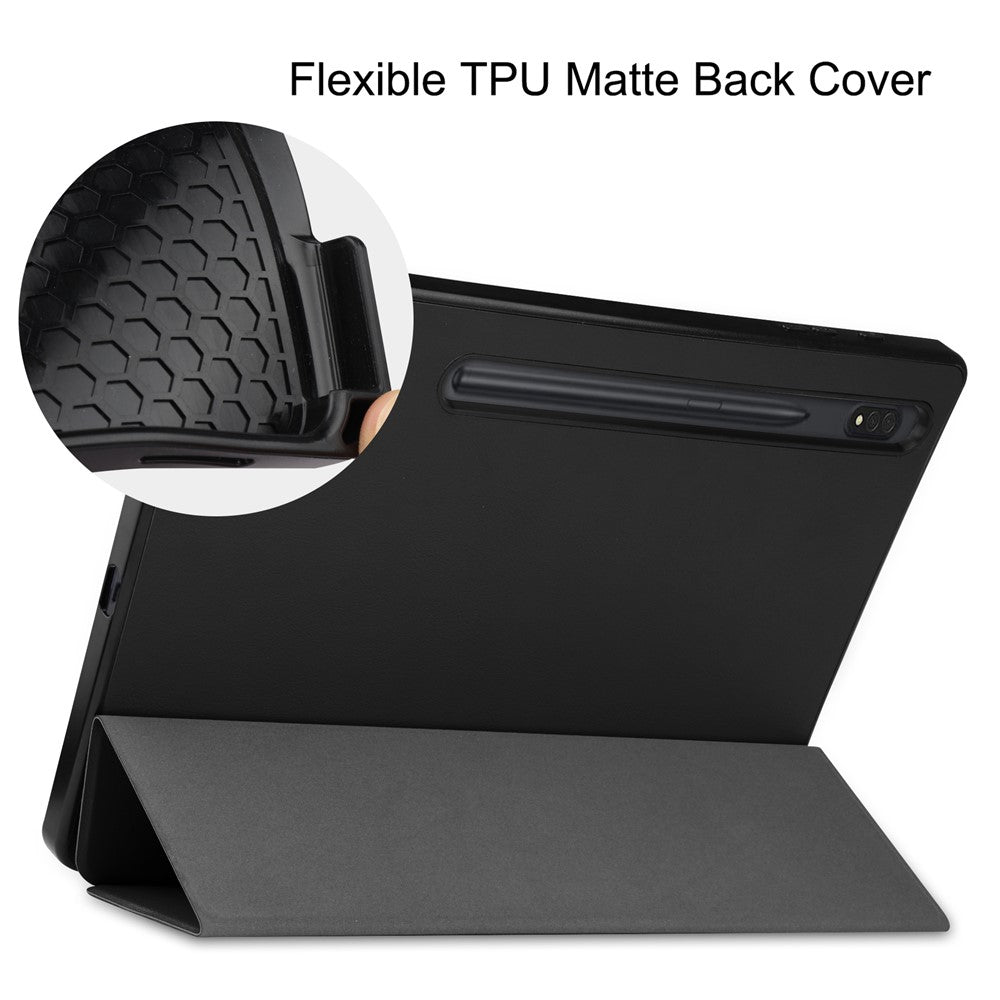 Til Samsung Galaxy Tab S8+ ridsefast, stødsikkert TPU+PU læder tredelt stander Auto Sleep/Wake design tabletcover med blyantholder
