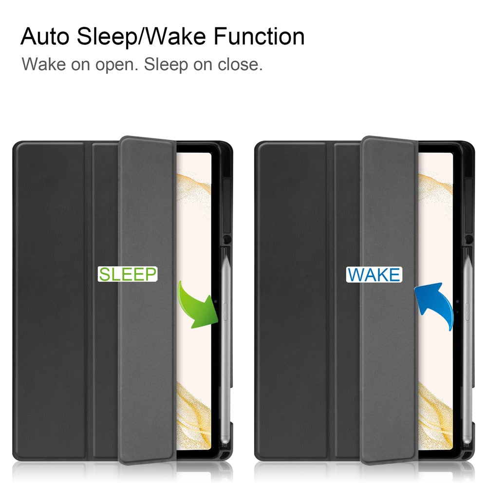 Til Samsung Galaxy Tab S8+ ridsefast, stødsikkert TPU+PU læder tredelt stander Auto Sleep/Wake design tabletcover med blyantholder