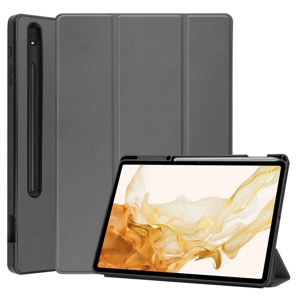 Til Samsung Galaxy Tab S8+ ridsefast, stødsikkert TPU+PU læder tredelt stander Auto Sleep/Wake design tabletcover med blyantholder