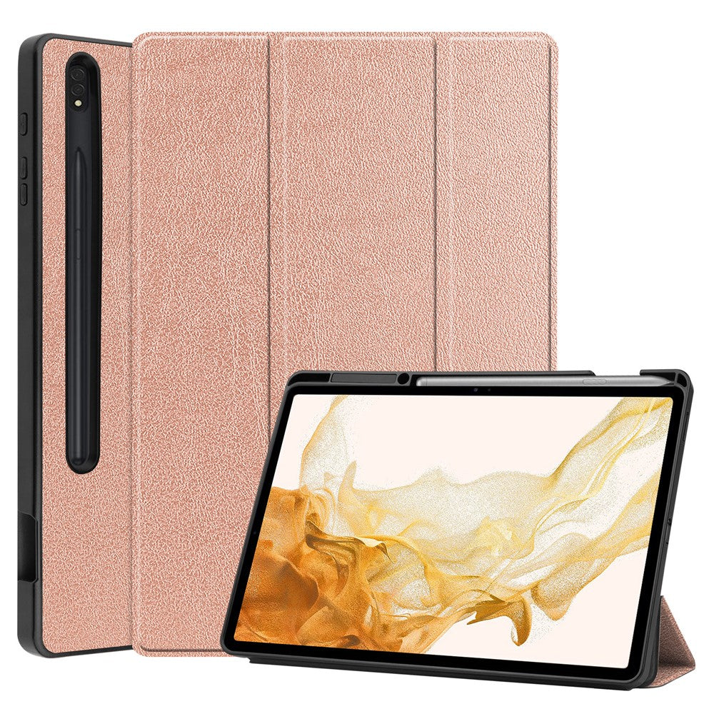 Til Samsung Galaxy Tab S8+ ridsefast, stødsikkert TPU+PU læder tredelt stander Auto Sleep/Wake design tabletcover med blyantholder