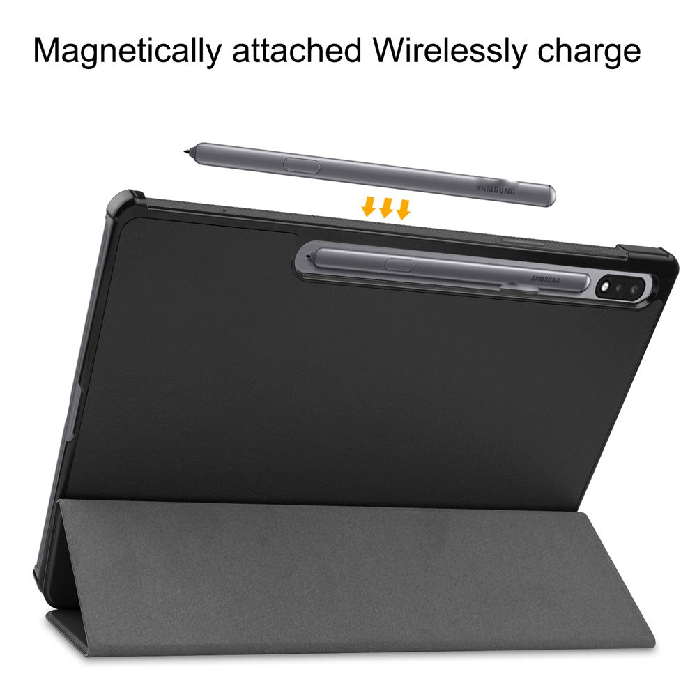 For Samsung Galaxy Tab S8+ PU Leather Trifold Stand Cover with Pencil Holder and Auto Sleep/Wake, Pencil Charging Supported