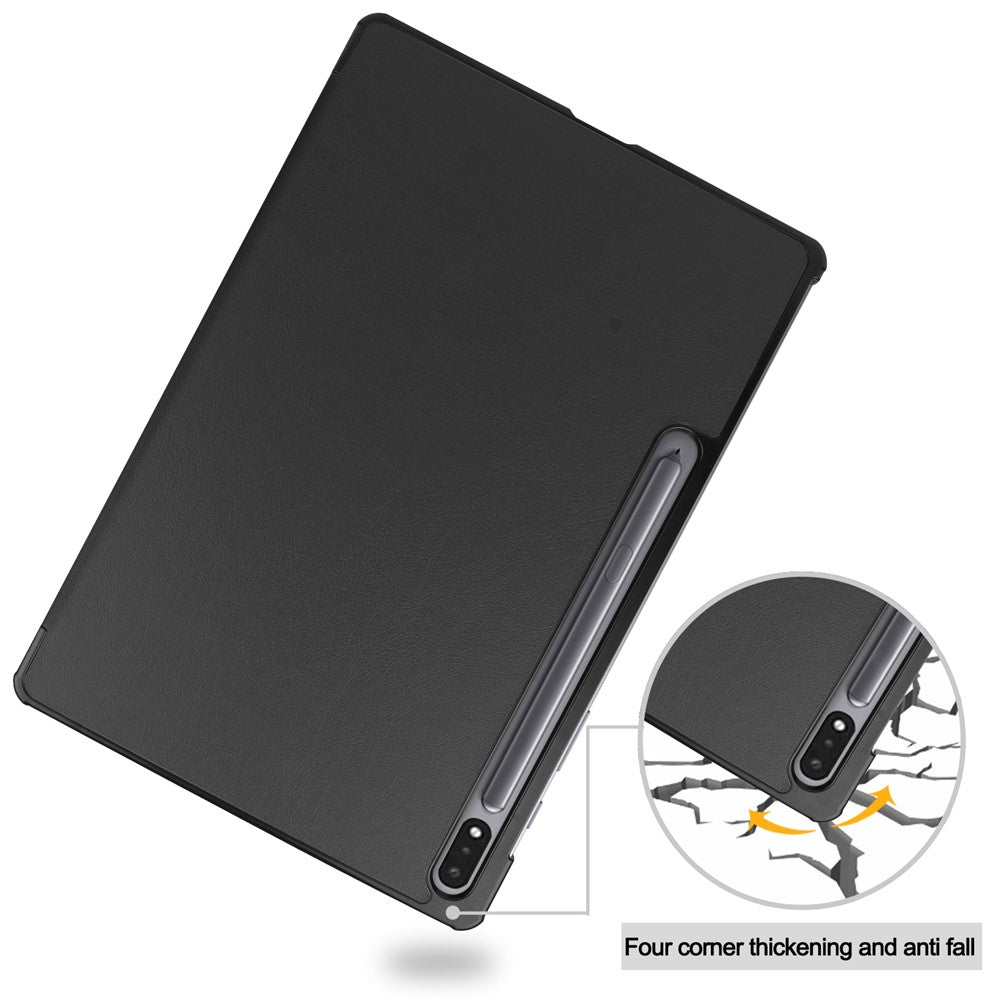For Samsung Galaxy Tab S8+ PU Leather Trifold Stand Cover with Pencil Holder and Auto Sleep/Wake, Pencil Charging Supported