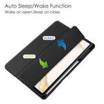 For Samsung Galaxy Tab S8+ Tri-fold Stand PU Leather Tablet Case TPU + Transparent Acrylic Back Cover with Pen Slot