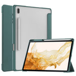For Samsung Galaxy Tab S8+ Tri-fold Stand PU Leather Tablet Case TPU + Transparent Acrylic Back Cover with Pen Slot
