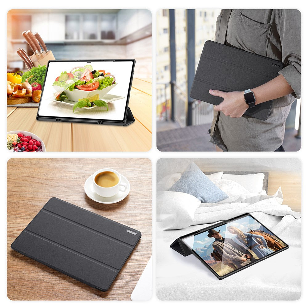 DUX DUCIS DOMO-serien Trifold-stativfodral för Samsung Galaxy Tab S8 Ultra, reptåligt PU-läderfodral med pennhållare och automatisk viloläge/väckning