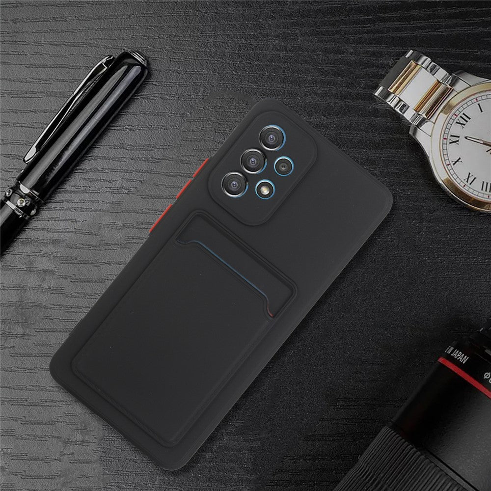 For Samsung Galaxy A53 5G Card Holder Slot Soft TPU Shockproof Anti-Scratch Case with Camera Lens Protection