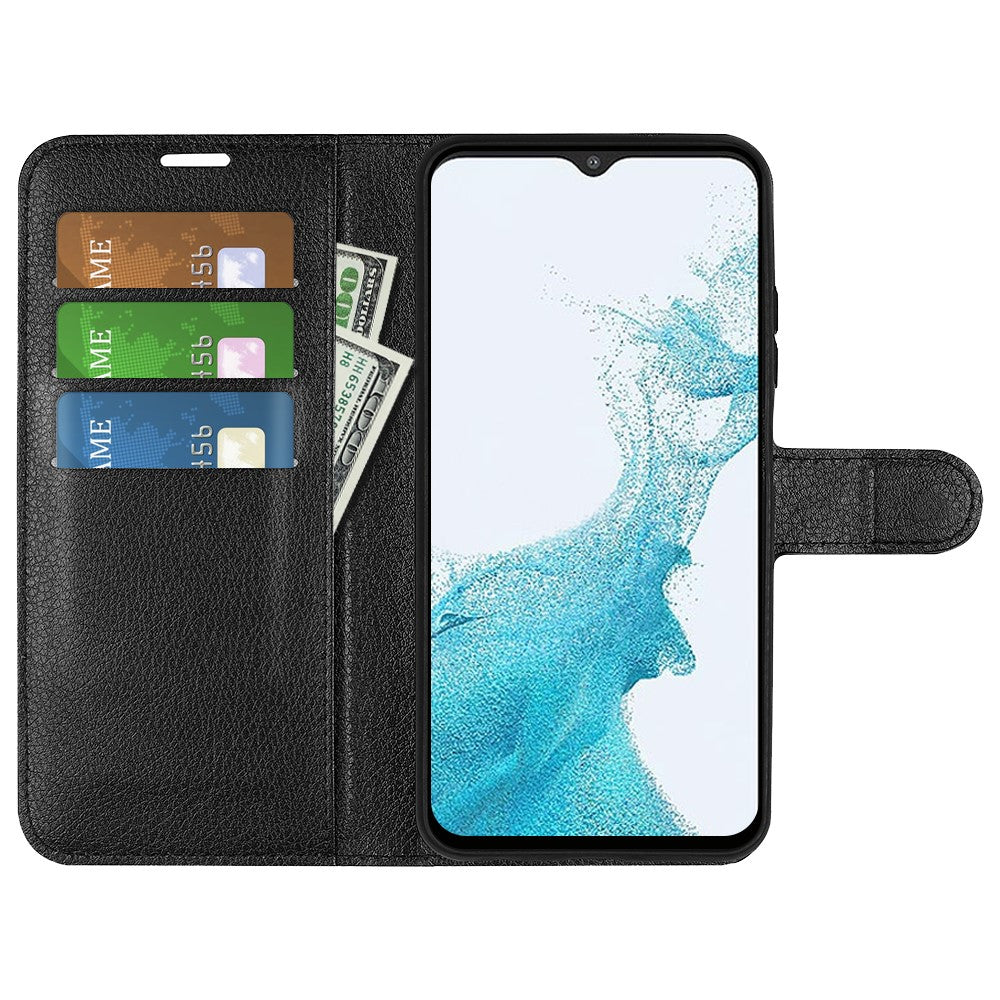 Samsung Galaxy A23 4G / 5G (Global Version) PU-läder + TPU-läderfodral Litchitextur Fullt skyddande stativplånboksfodral