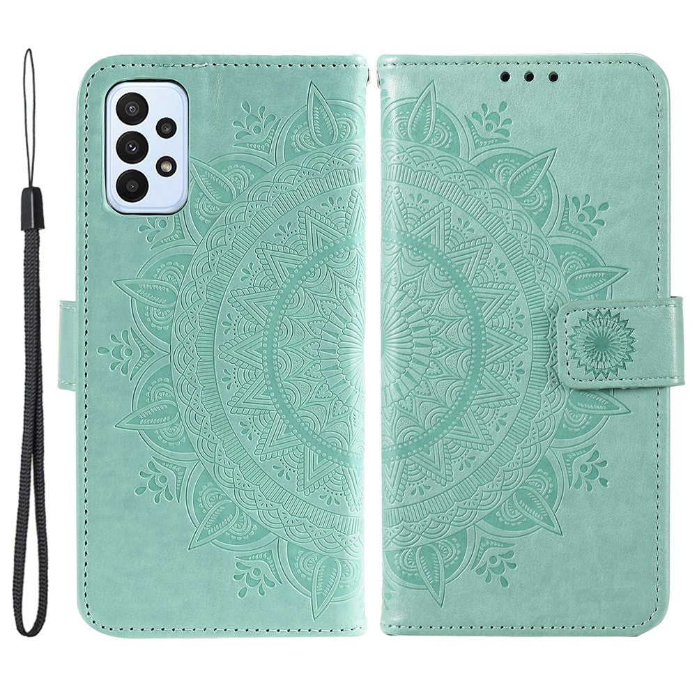 For Samsung Galaxy A23 4G / 5G (Global Version) PU Leather Book Wallet Case Imprinted Mandala Flower Stand Function Full Body Protective Phone Cover with Strap
