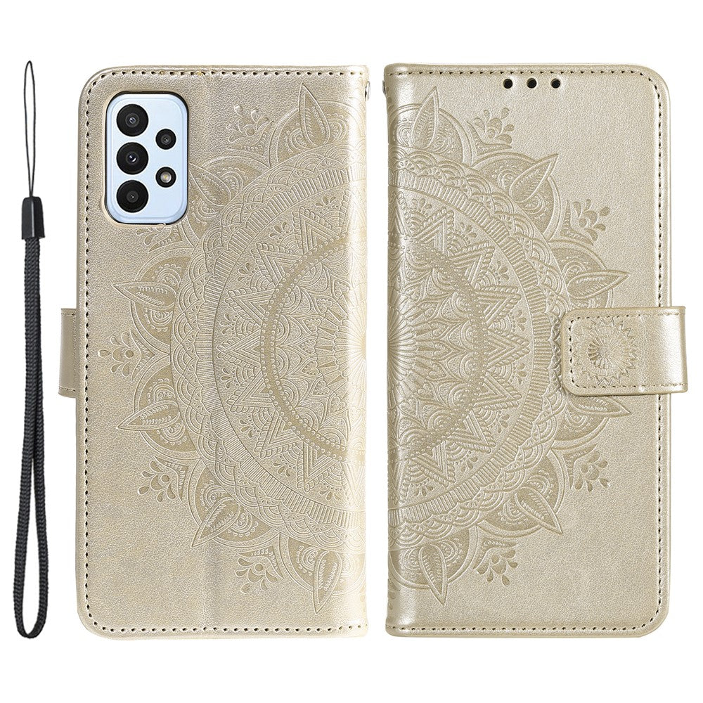 For Samsung Galaxy A23 4G / 5G (Global Version) PU Leather Book Wallet Case Imprinted Mandala Flower Stand Function Full Body Protective Phone Cover with Strap