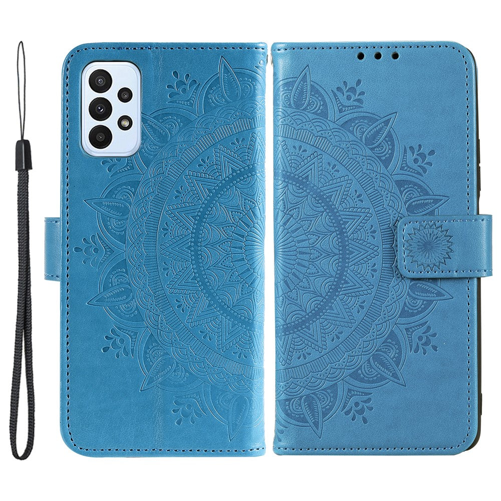 For Samsung Galaxy A23 4G / 5G (Global Version) PU Leather Book Wallet Case Imprinted Mandala Flower Stand Function Full Body Protective Phone Cover with Strap