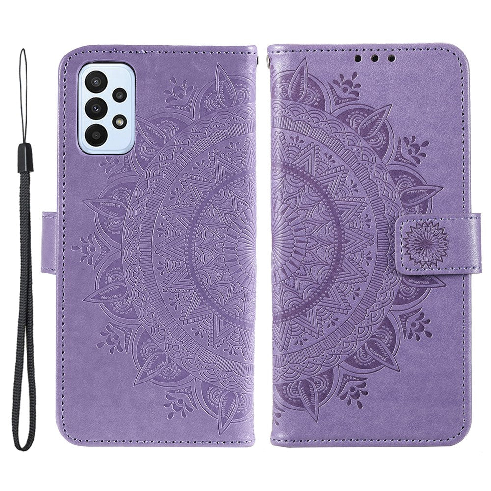 For Samsung Galaxy A23 4G / 5G (Global Version) PU Leather Book Wallet Case Imprinted Mandala Flower Stand Function Full Body Protective Phone Cover with Strap
