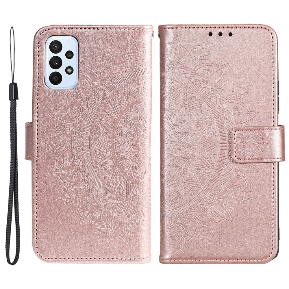 For Samsung Galaxy A23 4G / 5G (Global Version) PU Leather Book Wallet Case Imprinted Mandala Flower Stand Function Full Body Protective Phone Cover with Strap