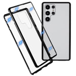 Samsung Galaxy S22 Ultra 5G-fuldbeskyttende mobilcover, dobbeltsidet hærdet glas + magnetisk metalramme med lås