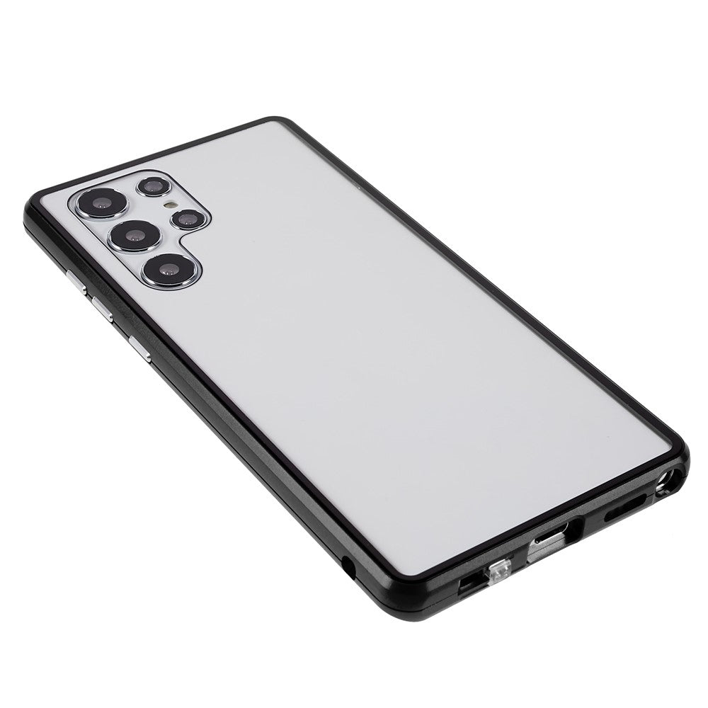 Samsung Galaxy S22 Ultra 5G-fuldbeskyttende mobilcover, dobbeltsidet hærdet glas + magnetisk metalramme med lås
