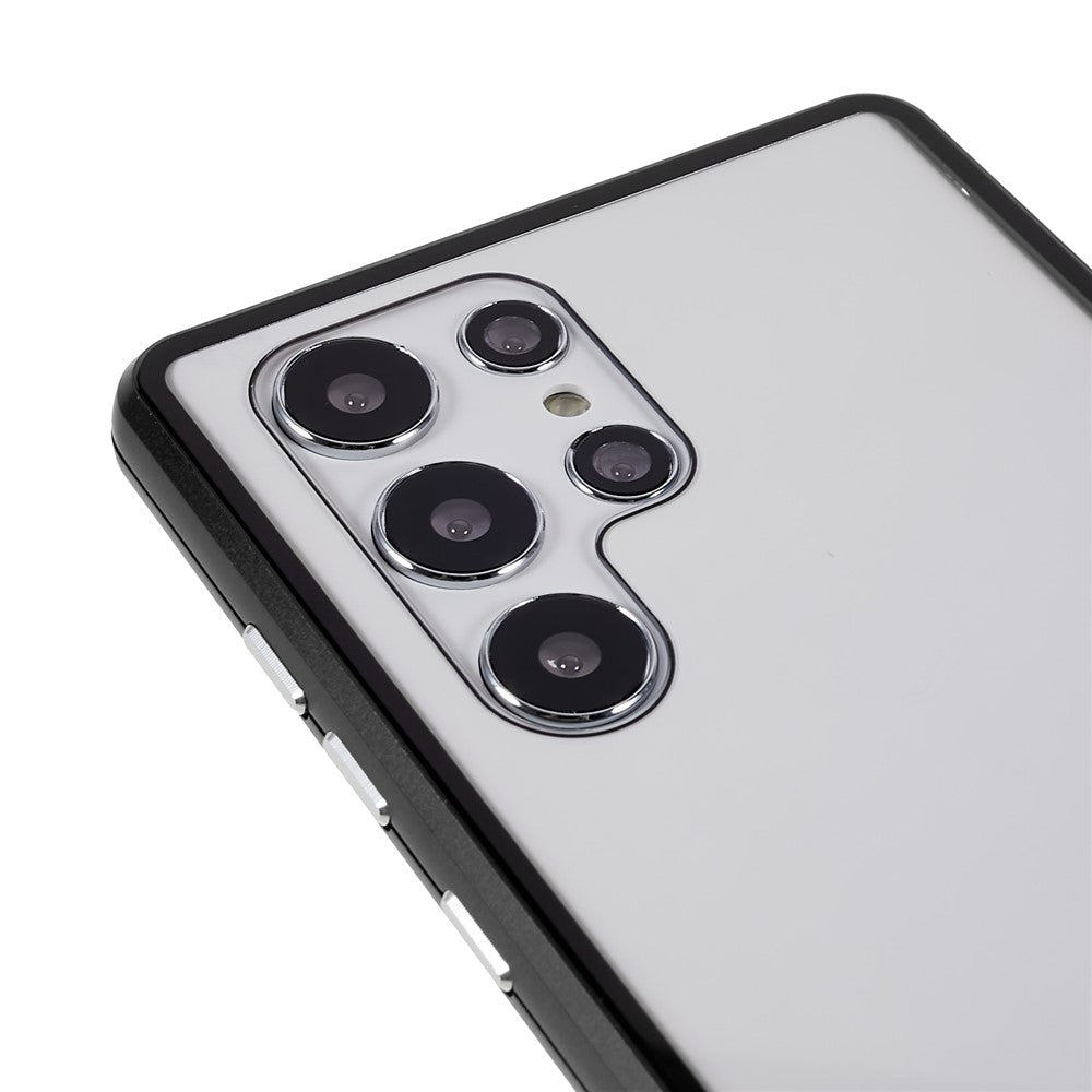 Samsung Galaxy S22 Ultra 5G-fuldbeskyttende mobilcover, dobbeltsidet hærdet glas + magnetisk metalramme med lås