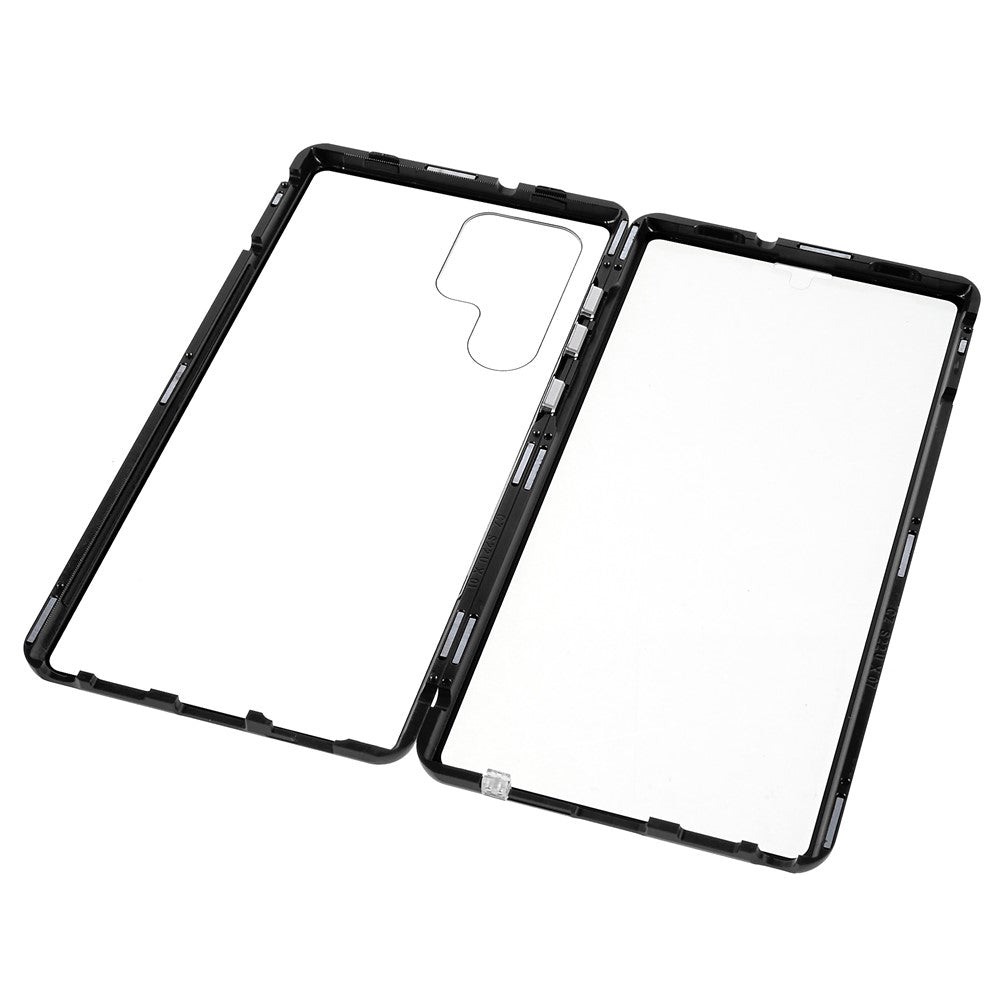 Samsung Galaxy S22 Ultra 5G-fuldbeskyttende mobilcover, dobbeltsidet hærdet glas + magnetisk metalramme med lås
