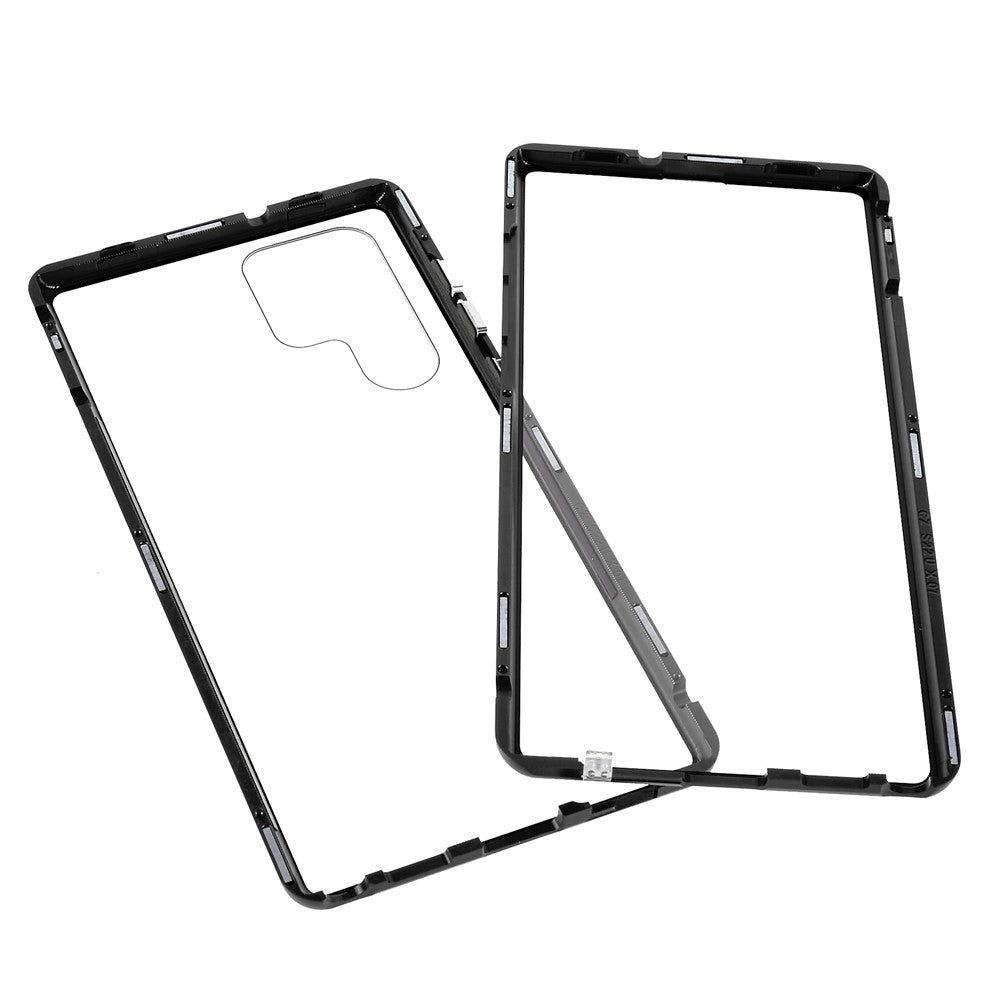Samsung Galaxy S22 Ultra 5G-fuldbeskyttende mobilcover, dobbeltsidet hærdet glas + magnetisk metalramme med lås