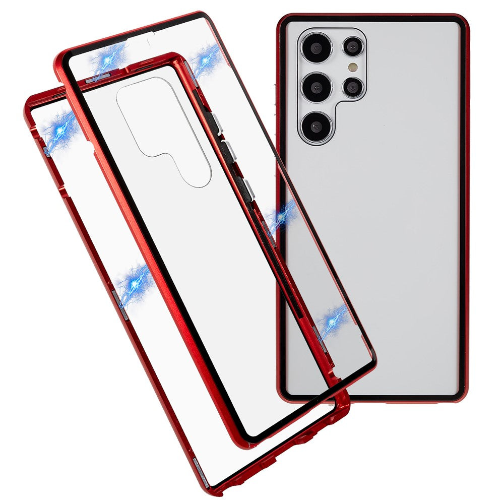 Samsung Galaxy S22 Ultra 5G-fuldbeskyttende mobilcover, dobbeltsidet hærdet glas + magnetisk metalramme med lås