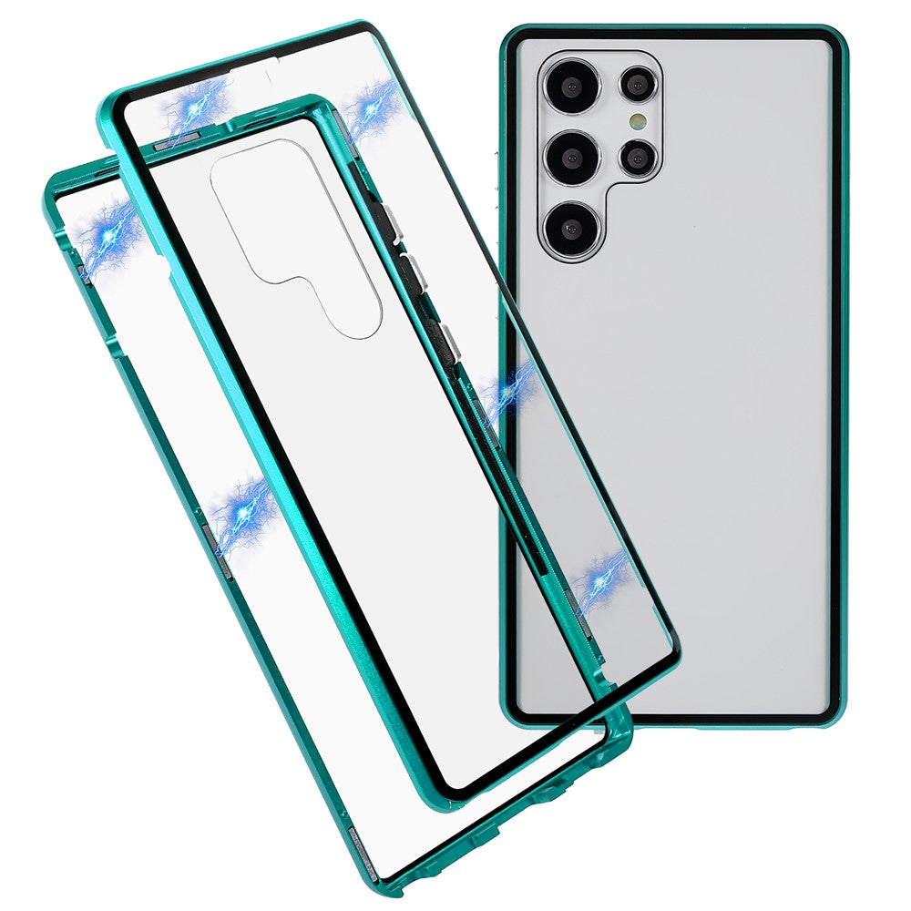 Samsung Galaxy S22 Ultra 5G-fuldbeskyttende mobilcover, dobbeltsidet hærdet glas + magnetisk metalramme med lås