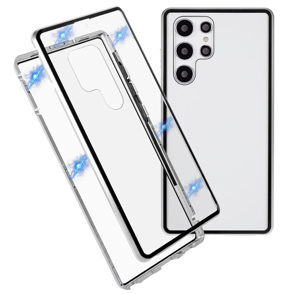 Samsung Galaxy S22 Ultra 5G-fuldbeskyttende mobilcover, dobbeltsidet hærdet glas + magnetisk metalramme med lås