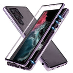 Samsung Galaxy S22 Ultra 5G-fuldbeskyttende mobilcover, dobbeltsidet hærdet glas + magnetisk metalramme med lås