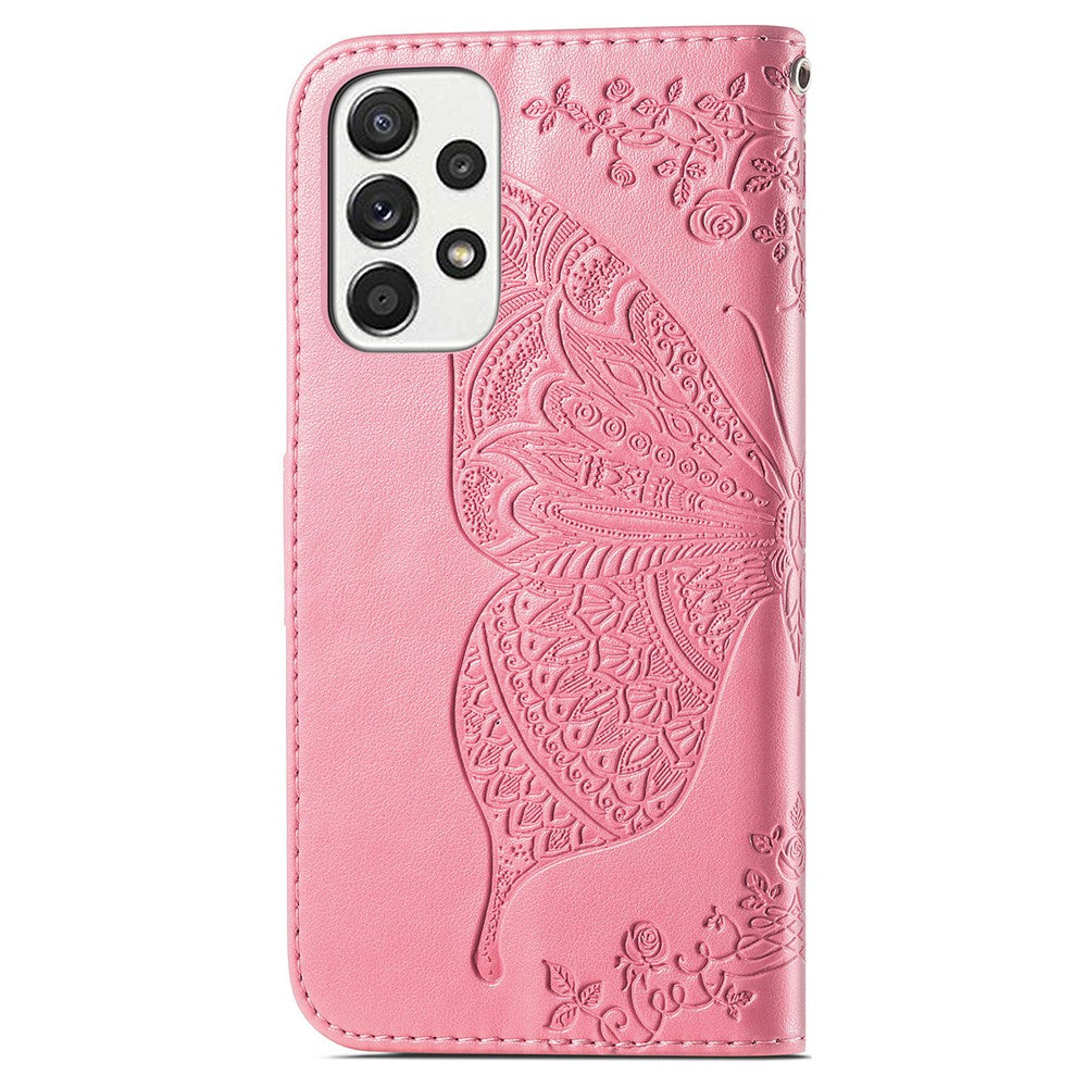 Imprinting Butterfly Flower Leather Case for Samsung Galaxy A33 5G, Wallet Viewing Stand Phone Cover
