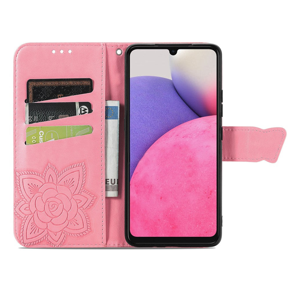 Imprinting Butterfly Flower Leather Case for Samsung Galaxy A33 5G, Wallet Viewing Stand Phone Cover