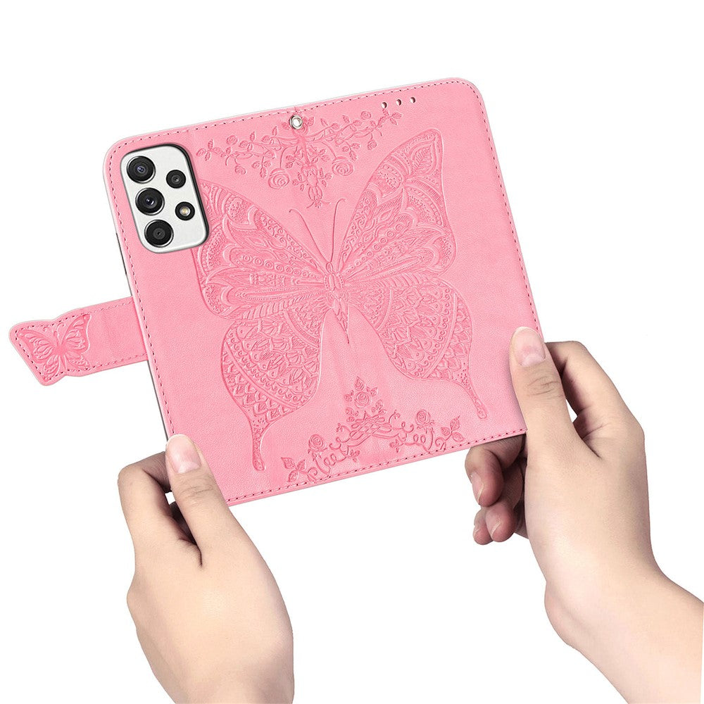 Imprinting Butterfly Flower Leather Case for Samsung Galaxy A33 5G, Wallet Viewing Stand Phone Cover