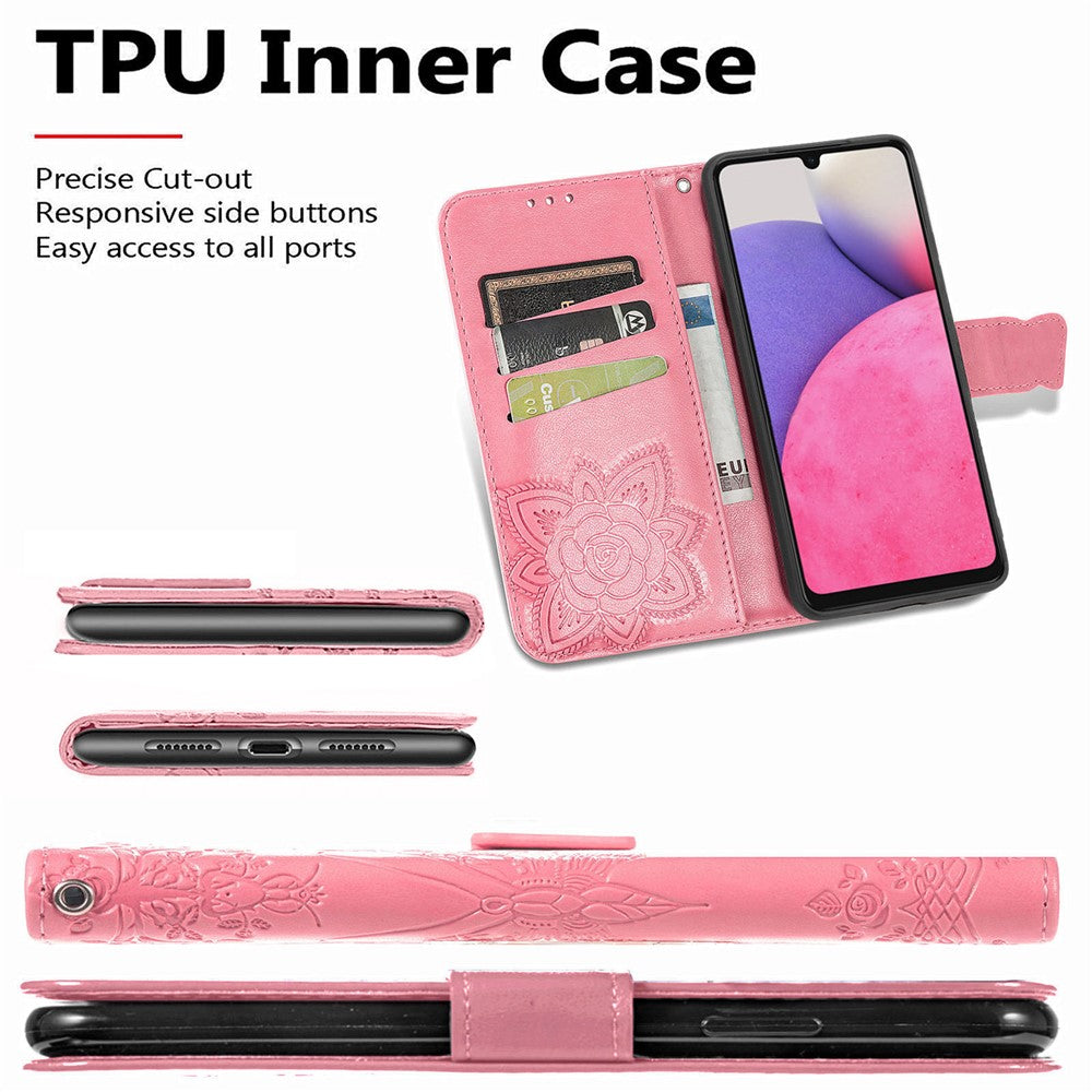 Imprinting Butterfly Flower Leather Case for Samsung Galaxy A33 5G, Wallet Viewing Stand Phone Cover