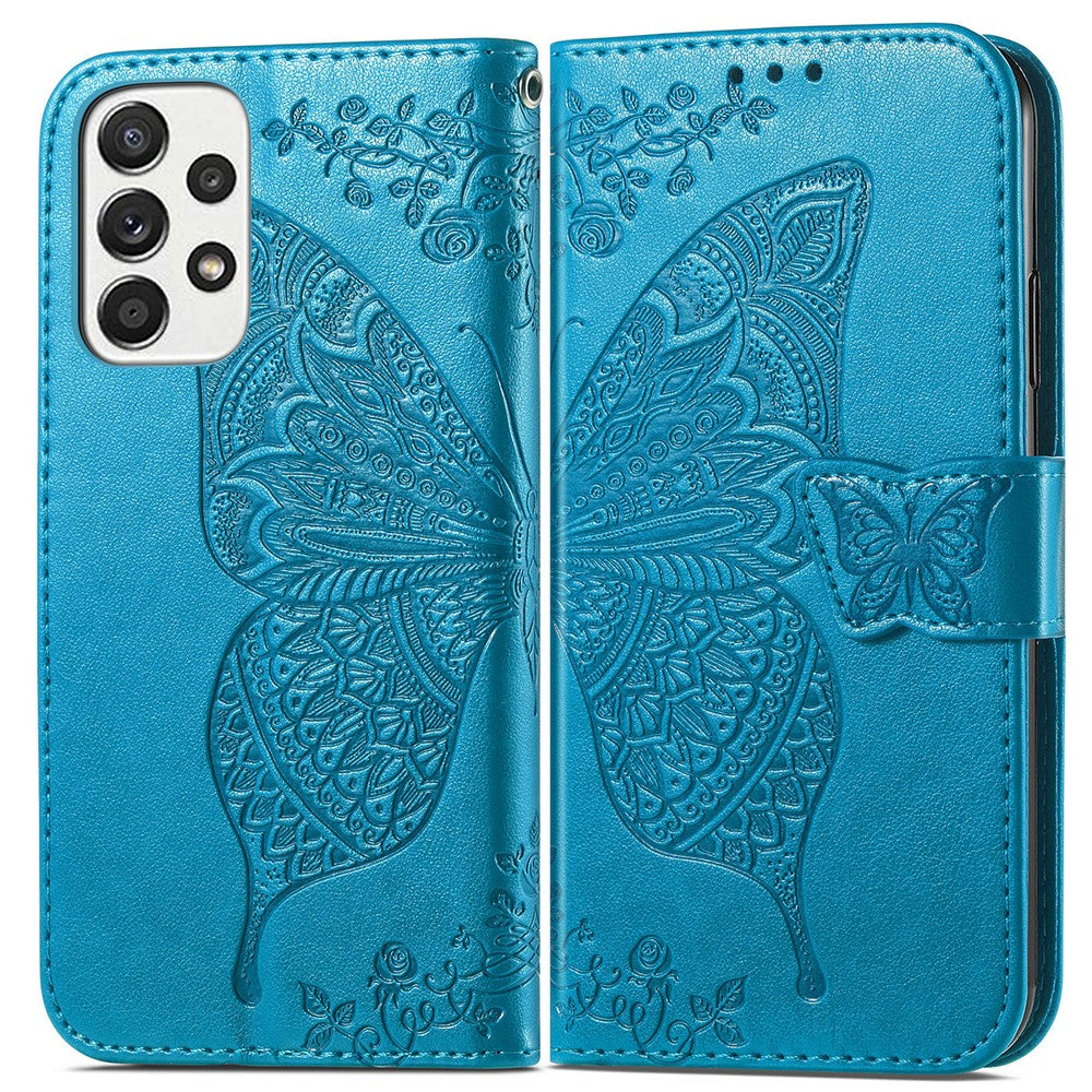 Imprinting Butterfly Flower Leather Case for Samsung Galaxy A33 5G, Wallet Viewing Stand Phone Cover