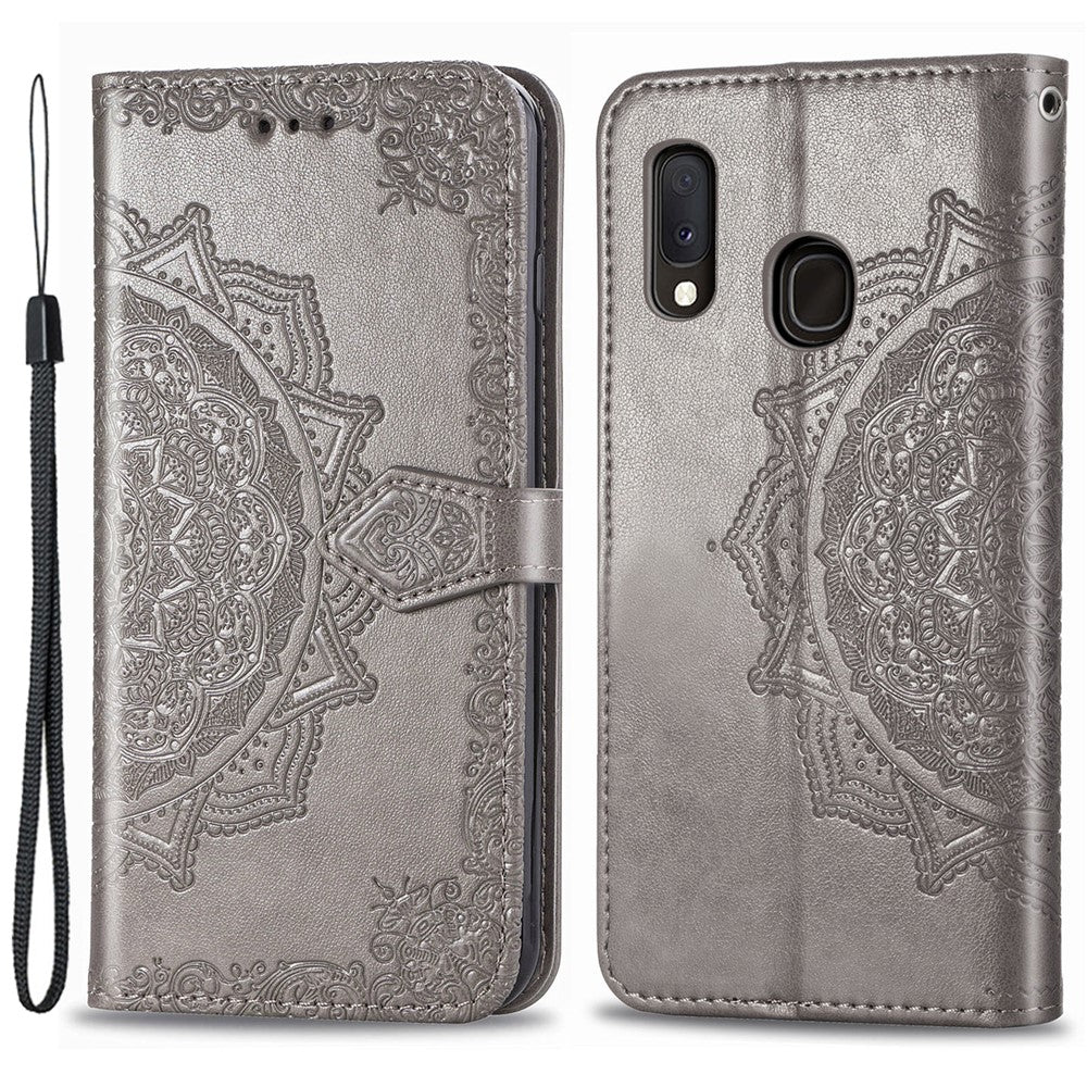 Til Samsung Galaxy A20e Cover, Mandala Præget Design Telefoncover Etui Stativfunktion Flip Praktisk PU Læder Pung