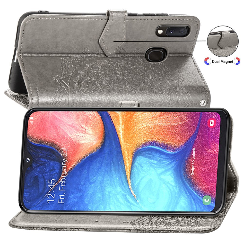 Til Samsung Galaxy A20e Cover, Mandala Præget Design Telefoncover Etui Stativfunktion Flip Praktisk PU Læder Pung