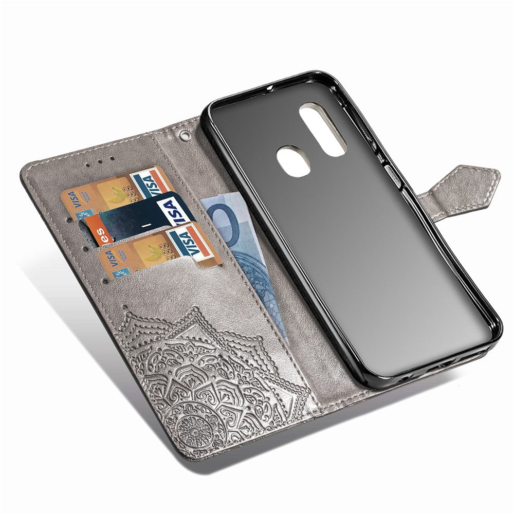 Til Samsung Galaxy A20e Cover, Mandala Præget Design Telefoncover Etui Stativfunktion Flip Praktisk PU Læder Pung