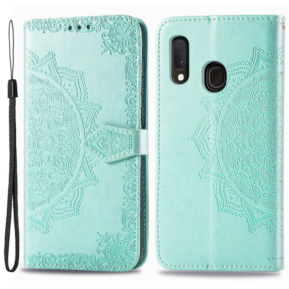 Til Samsung Galaxy A20e Cover, Mandala Præget Design Telefoncover Etui Stativfunktion Flip Praktisk PU Læder Pung