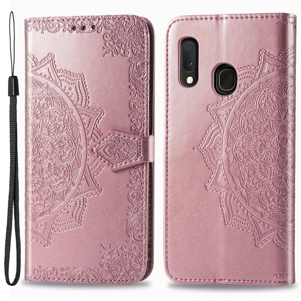 Til Samsung Galaxy A20e Cover, Mandala Præget Design Telefoncover Etui Stativfunktion Flip Praktisk PU Læder Pung