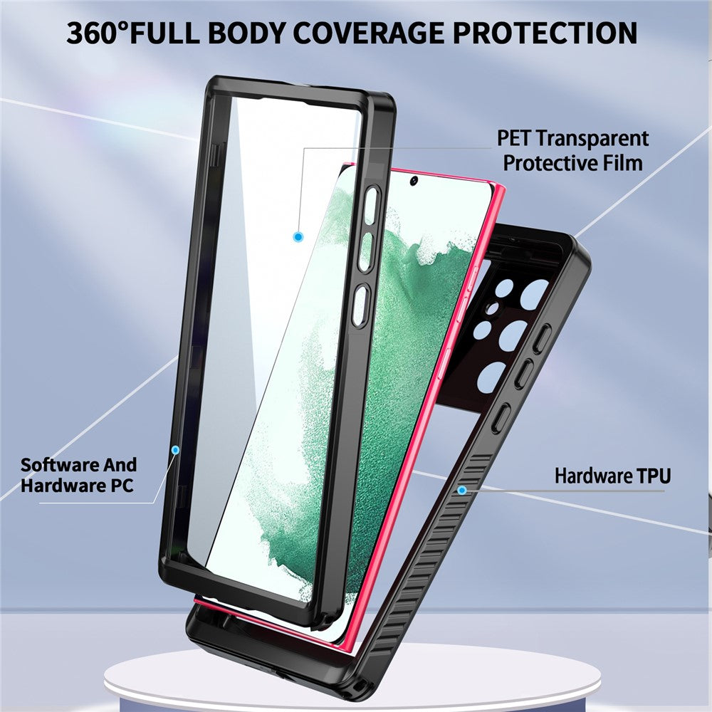 REDPEPPER FS Series Waterproof Case for Samsung Galaxy S22 Ultra 5G Transparent Hybrid Back Phone Cover [Support Fingerprint Unlock] IP68 IP6X