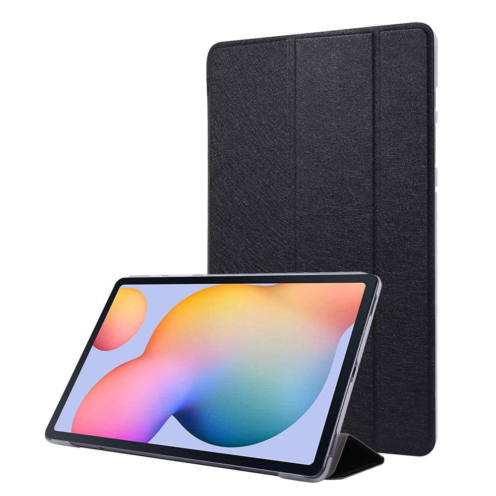 Silke Tekstur Læderetui til Samsung Galaxy Tab S8+, Trefløjet Stander Tablet Beskyttelsescover