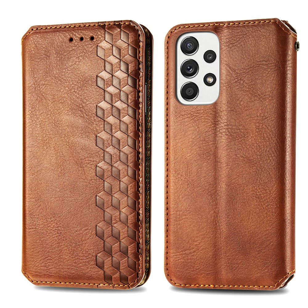 For Samsung Galaxy A33 5G PU Leather Case Rhombus Imprint Wallet Stand Phone Cover