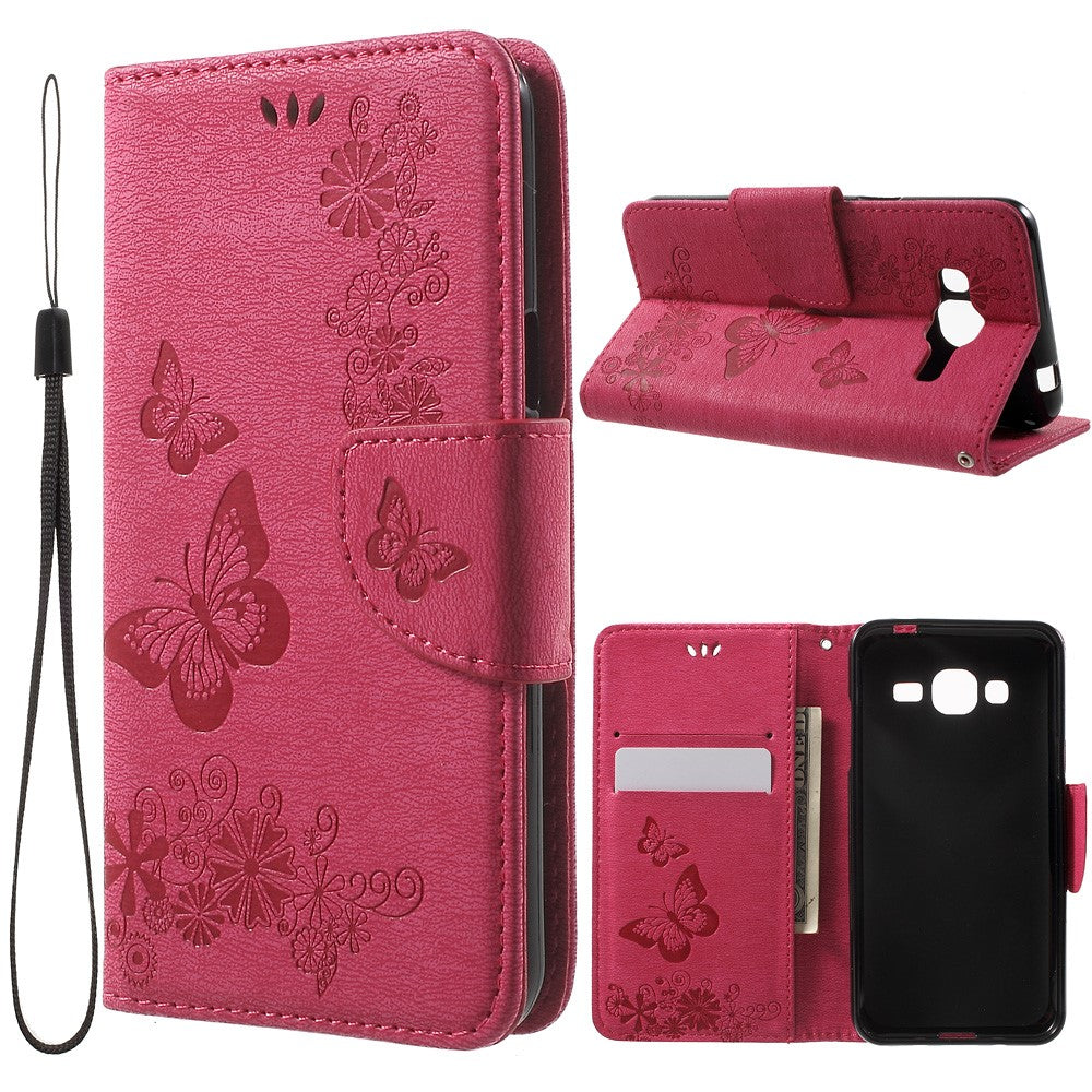 Præg sommerfugleblomster læder kortholder cover til Samsung Galaxy J3 (2016)