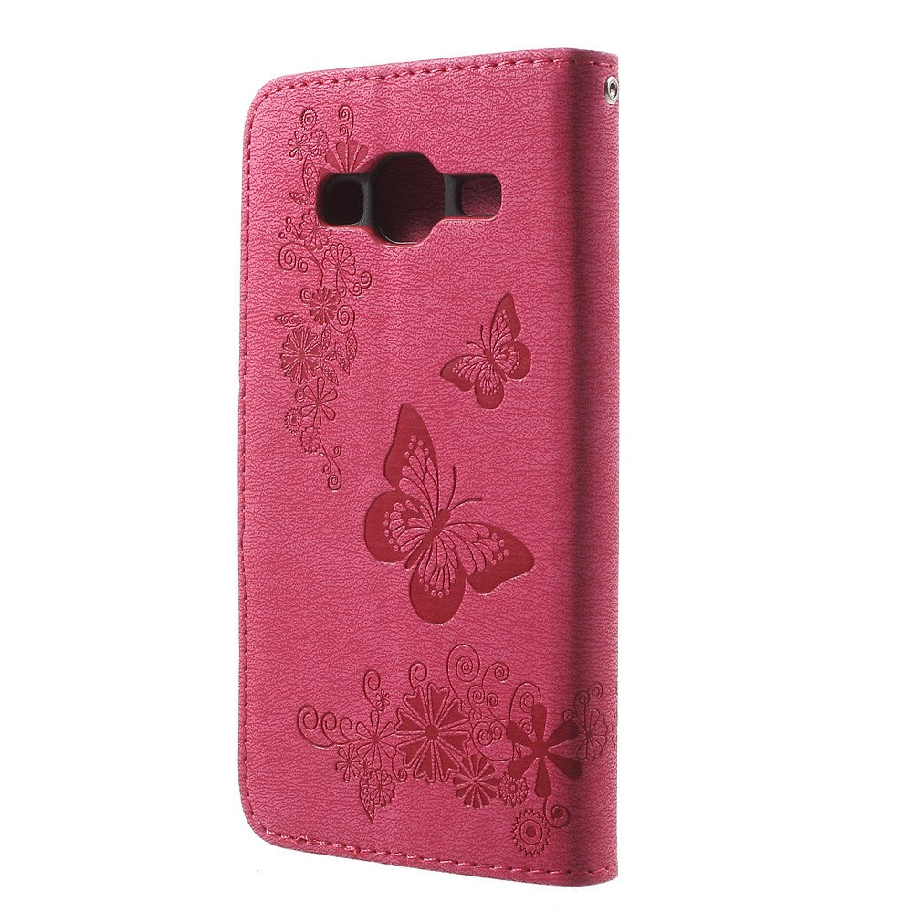Præg sommerfugleblomster læder kortholder cover til Samsung Galaxy J3 (2016)