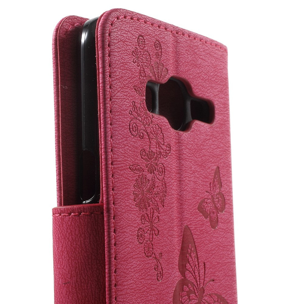 Præg sommerfugleblomster læder kortholder cover til Samsung Galaxy J3 (2016)
