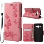 Præg sommerfugleblomster læder kortholder cover til Samsung Galaxy J3 (2016)