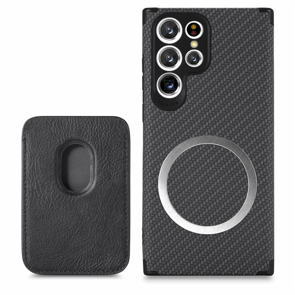 Protective Case for Samsung Galaxy S22 Ultra 5G Scratch Resistant Phone Protector Carbon Fiber Texture Cover Shell with Detachable Magnetic Card Holder
