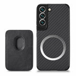 Shockproof Phone Case for Samsung Galaxy S22 5G Carbon Fiber Texture Protective Phone Cover with Detachable Magnetic Card Holder