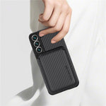 Shockproof Phone Case for Samsung Galaxy S22 5G Carbon Fiber Texture Protective Phone Cover with Detachable Magnetic Card Holder