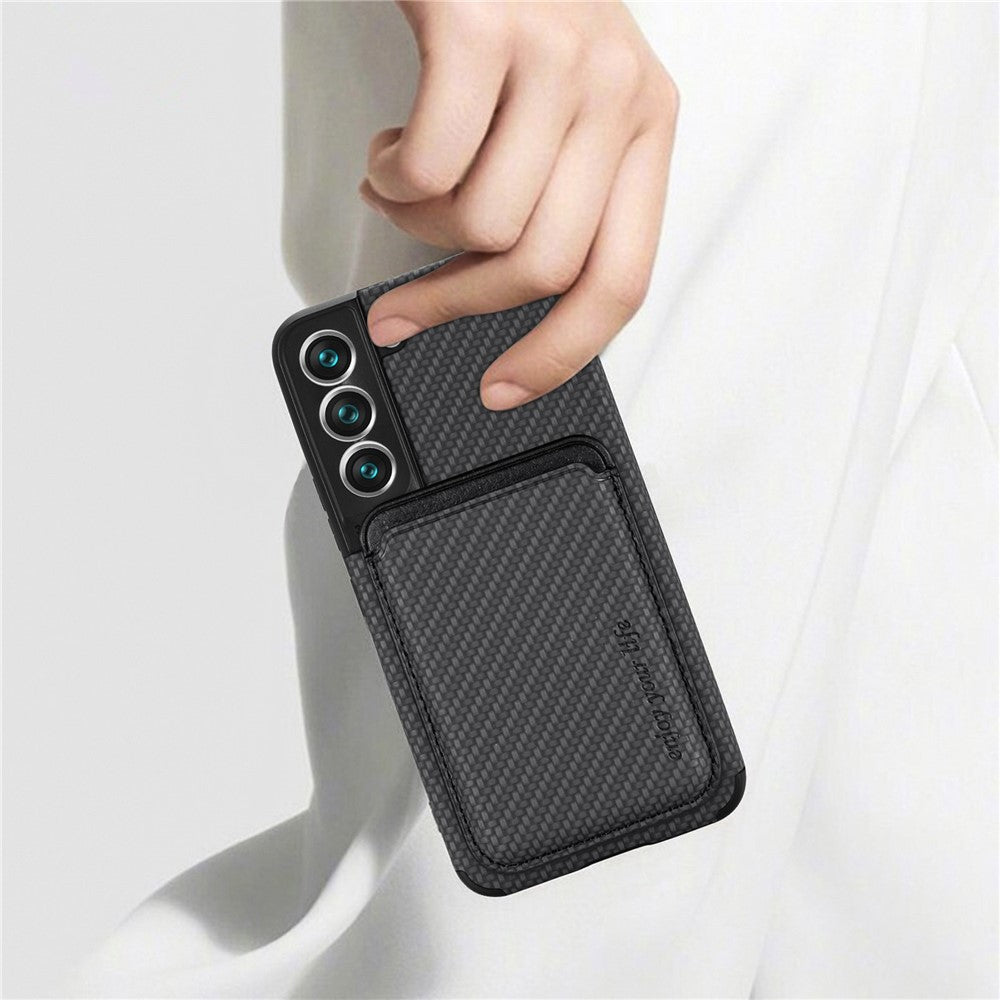 Shockproof Phone Case for Samsung Galaxy S22 5G Carbon Fiber Texture Protective Phone Cover with Detachable Magnetic Card Holder