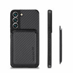 Shockproof Phone Case for Samsung Galaxy S22 5G Carbon Fiber Texture Protective Phone Cover with Detachable Magnetic Card Holder
