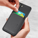 Shockproof Phone Case for Samsung Galaxy S22 5G Carbon Fiber Texture Protective Phone Cover with Detachable Magnetic Card Holder