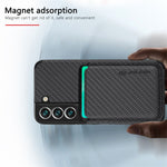 Shockproof Phone Case for Samsung Galaxy S22 5G Carbon Fiber Texture Protective Phone Cover with Detachable Magnetic Card Holder